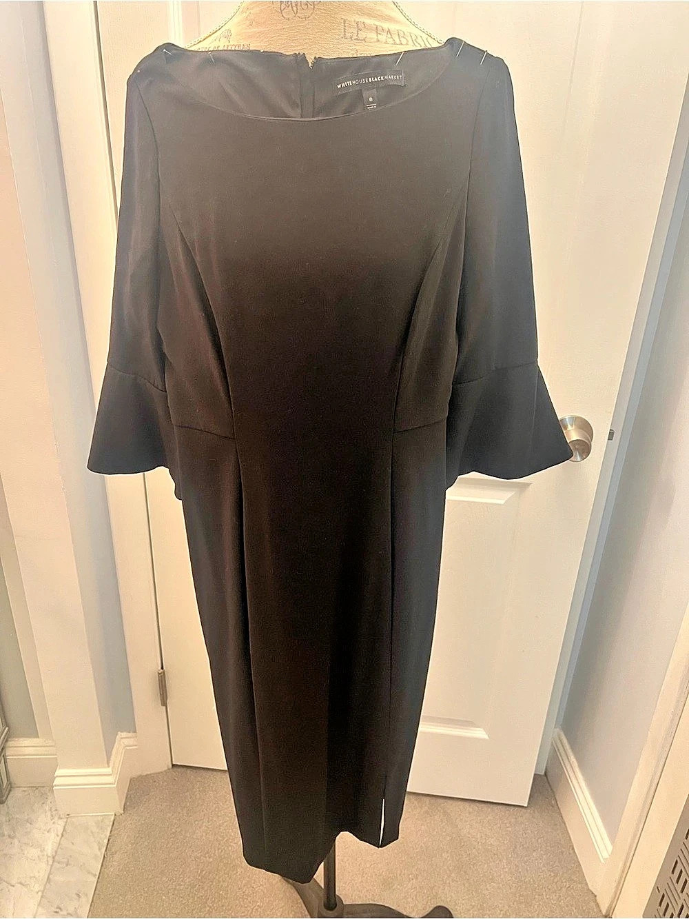 White House Black Market Black Bell Sleeve Midi Dress Size 0
